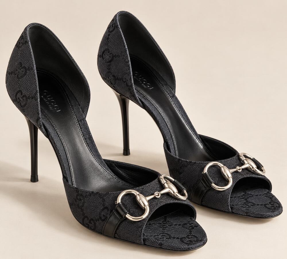 Vintage Y2K Gucci Tom Ford Era Black GG Canvas Horsebit Heels Pumps 9B